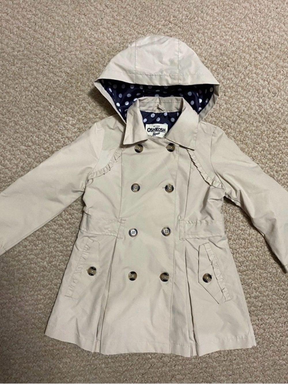 OshKosh B'gosh Girls Cream Pea Coat size 4T NWOT.